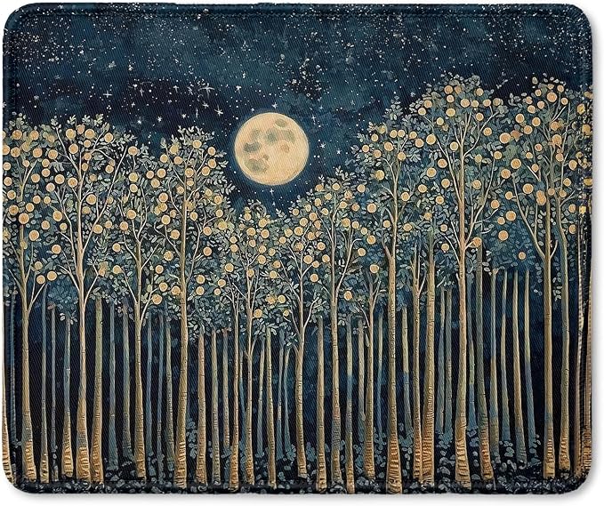 William Morris Inspired Witchy Moon Forest Mouse Pad, Vintage Botanical Nature Mouse Pad for Home Office Computer Gaming Desk Essentials, 9.5x7.9 Inch