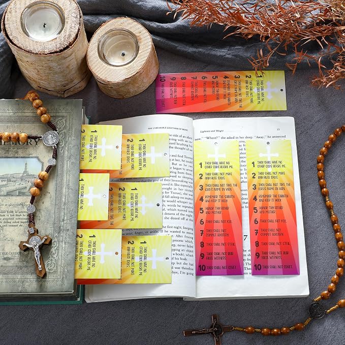 PerKoop 60 Pcs Ten Commandments Bookmarks Bulk Religious Christian Bookmarks Bible Verse Scripture Reading Book Mark Prayer Gospel Tracts Inspirational Church Supplies for Women Men Office
