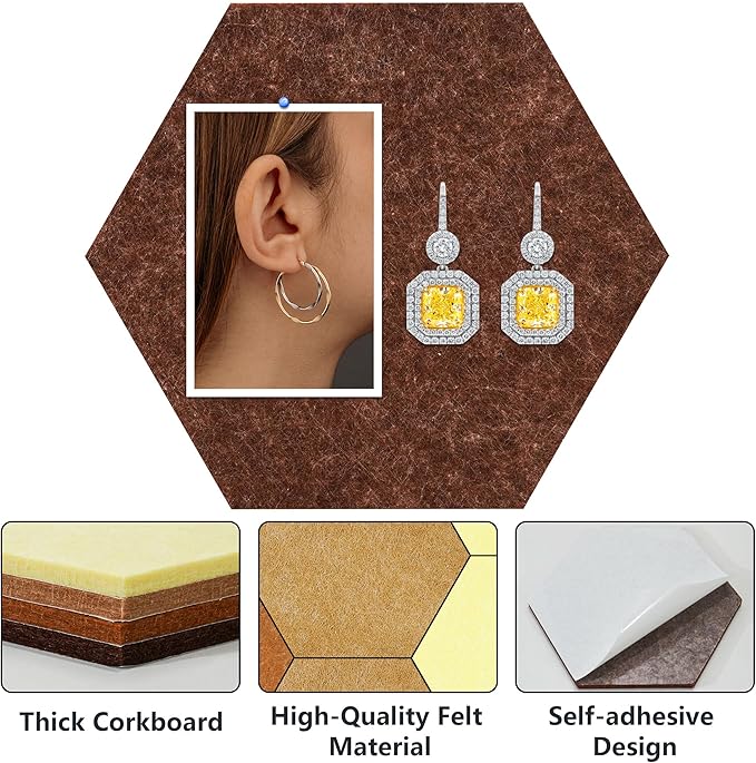 Vienrose Hexagon Felt Bulletin Board Self Adhesive Pin Board Wall Decoration Tiles with 35 Push Pins for Office Home and School, Yellow Series 12 Pack