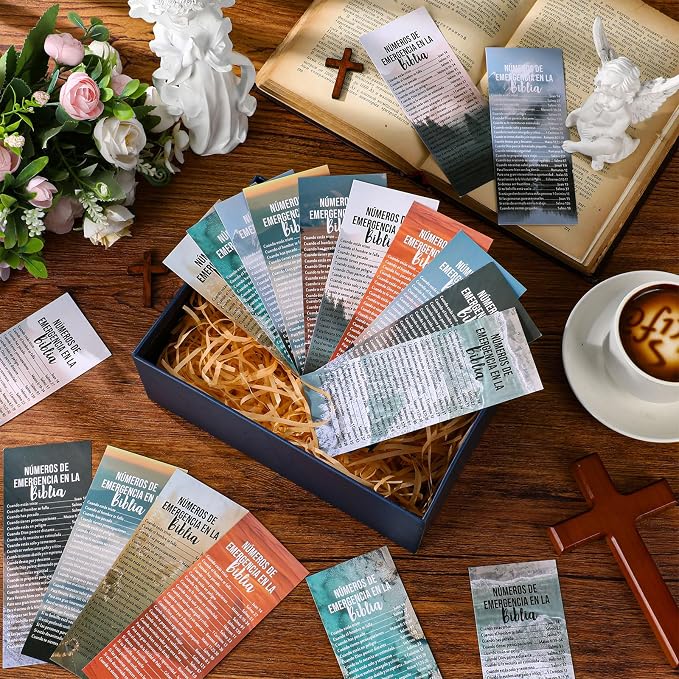 Motiskyy 100 Pcs Father's Day Emergency Numbers Bookmarks Gifts Christian Bookmarks Bulk Bible Verse Cards Inspirational Scripture Cards Bulk for Church Members Sunday School Gifts (Spanish)