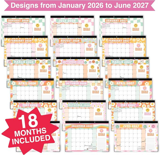 Hadley Designs Large Teacher Desk Calendar 2026-2027 - Desktop Calendar 2026, 18-Month Desk Calendars for Home, Office & Classroom, Cute Classroom Must Haves, Teacher Appreciation Gifts