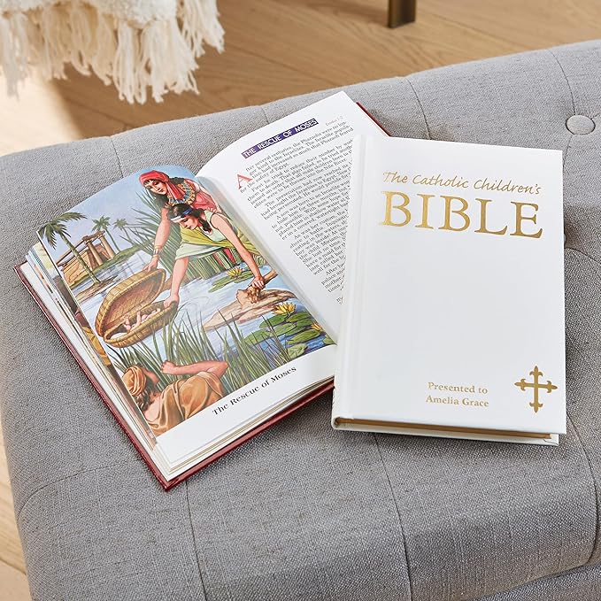 Let's Make Memories Personalized Children's Bible - New & Old Testament for Kids - Customize with Name - 9" x 6" - Catholic Bible for Children - White Cover