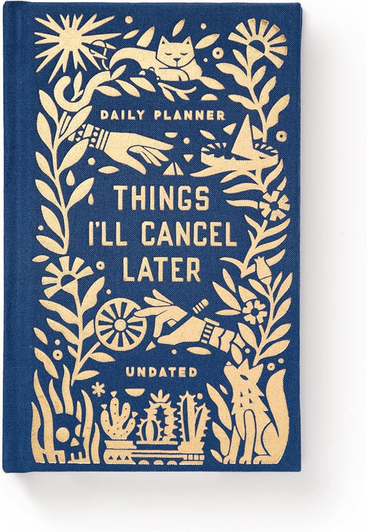Brass Monkey Things I’ll Cancel Later – Undated Mini Planner Vintage Library Book Inspired with Embossed Gold Foil Artwork Cloth Cover