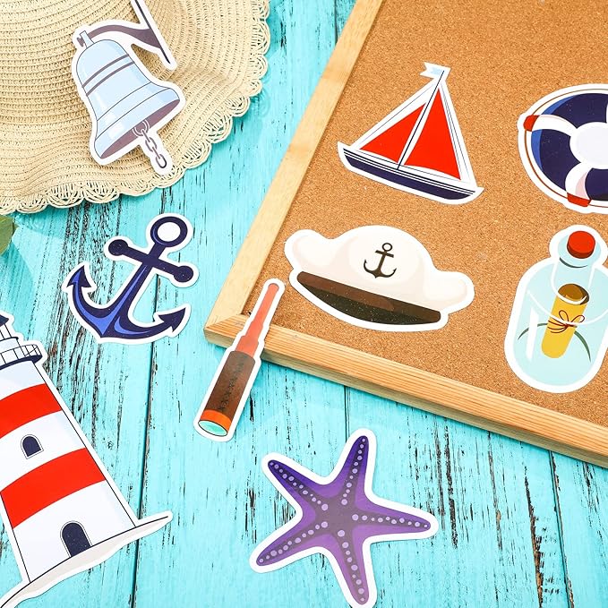 Harloon 95 Pcs Nautical Cut Outs Anchors Sailboats Life Preserver Nautical Themed Cutout Mini Nautical Accents for Classroom Bulletin Board Decor