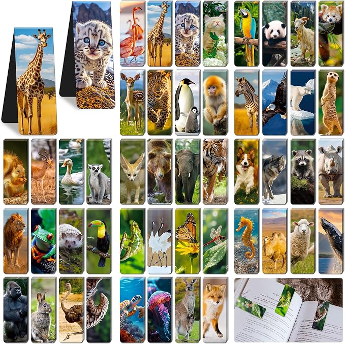 96Pack Magnetic Bookmarks Bulk Book Marks for Reading Women Men Adults Book Lovers Gifts, Cute Bookmarks Magnet Bookmark Clips Magnetic Page Markers Pretty Funny BookMarker (Animals)