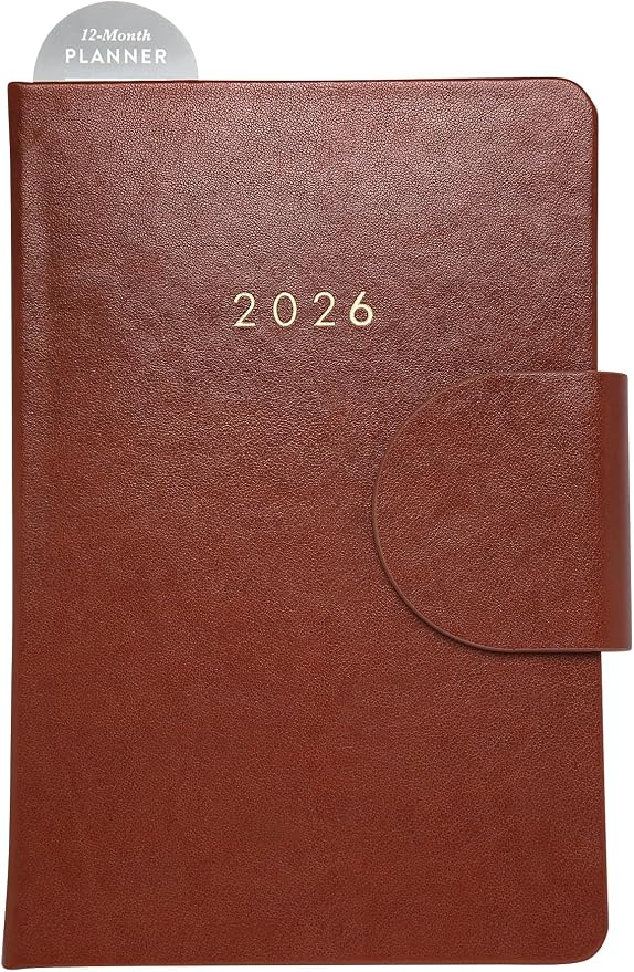 WORLD TRAVELER 2026 Planner - 6x8 Inch Weekly and Monthly Calendar Planner Agenda Book with Bookmark & Ribbon for School and Office, Size 6X8, Brown Circle