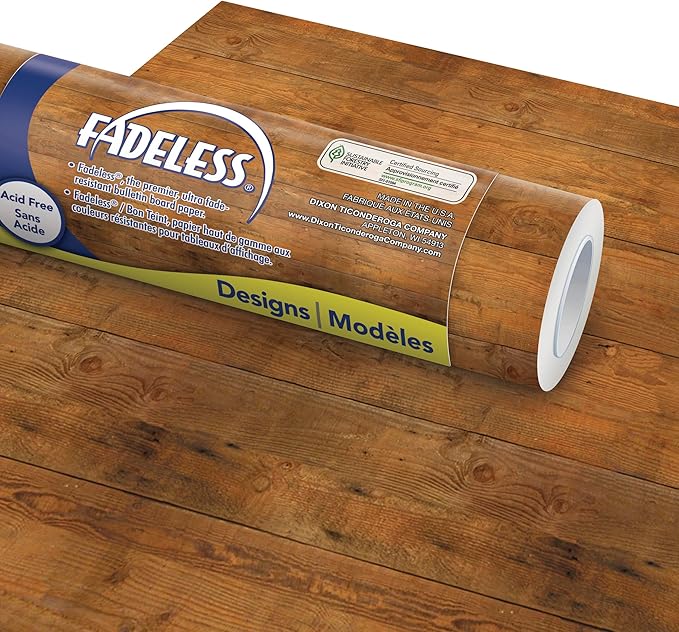 Fadeless Bulletin Board Paper, Fade-Resistant Paper for Classroom Decor, 48” x 50’, Shiplap, 1 Roll