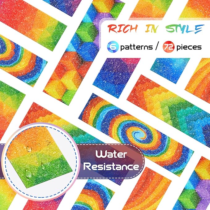 Gersoniel 72 Pcs Anxiety Sensory Stickers Calm Stickers Adhesive Textured Mental Health Strips Mindfulness Fidget Decals Stress Anxiety Relief Items for Desk Therapy Office Counselor(Rainbow)