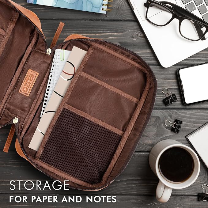 ELIZO Leather Bible Cover for Men Bible Case for Women Zippered Holder Protector Cross Church Tote Bag Carrying Organizer Sleeve Gift Standard Tan
