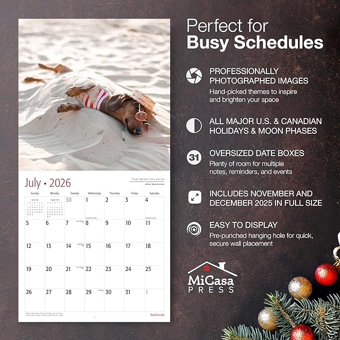 MICASA PRESS Dachshunds 2026 Wall Calendar 12 Month | 12" x 24" Open | Thick & Sturdy Paper | Giftable | Cute Weiner Puppy Dog Calendar 2026