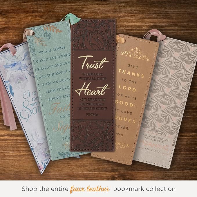 Christian Art Gifts Premium Vegan Faux Leather Scripture Bookmark for Men & Women: Trust in The Lord - Proverbs 8:5 Inspirational Bible Verse, Heat-Debossed, Reading Accessory w/Tassel, Floral Brown