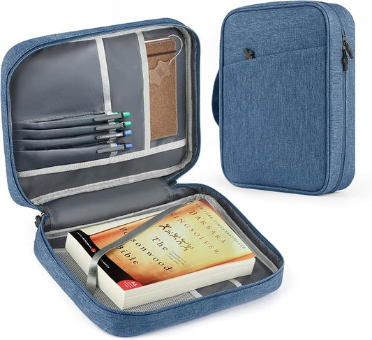 MOSLA Bible Cover Bag with for Women Men, Scripture Study Carrying Book Cover Church Bag with Handle and Pocket for Fathers Mothers Mom Kids, Catholic Church, Christian Gifts Dark blue