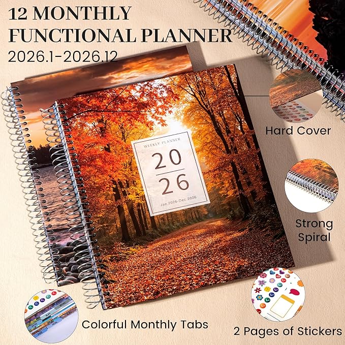 CAGIE 2026 planner Weekly and Monthly Jan 2026-Dec 2026 Hardcover Hourly Daily Planners for Women 26 Calendar Planner with Stickers Spiral Bound Yearly Agenda, 8.5 x 11