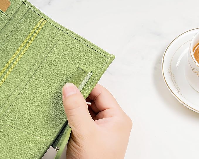 Genuine Leather Cover for Hobonichi Weeks/Weeks Mega with Pen Loop, Card Slots, Back Pocket, and Bookmarks (Green)