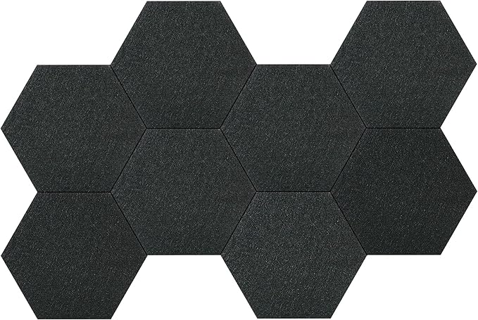 Vienrose Hexagon Felt Bulletin Board Self Adhesive Pin Board Wall Decoration Tiles with 35 Push Pins for Office Home and School, Black 8 Pack