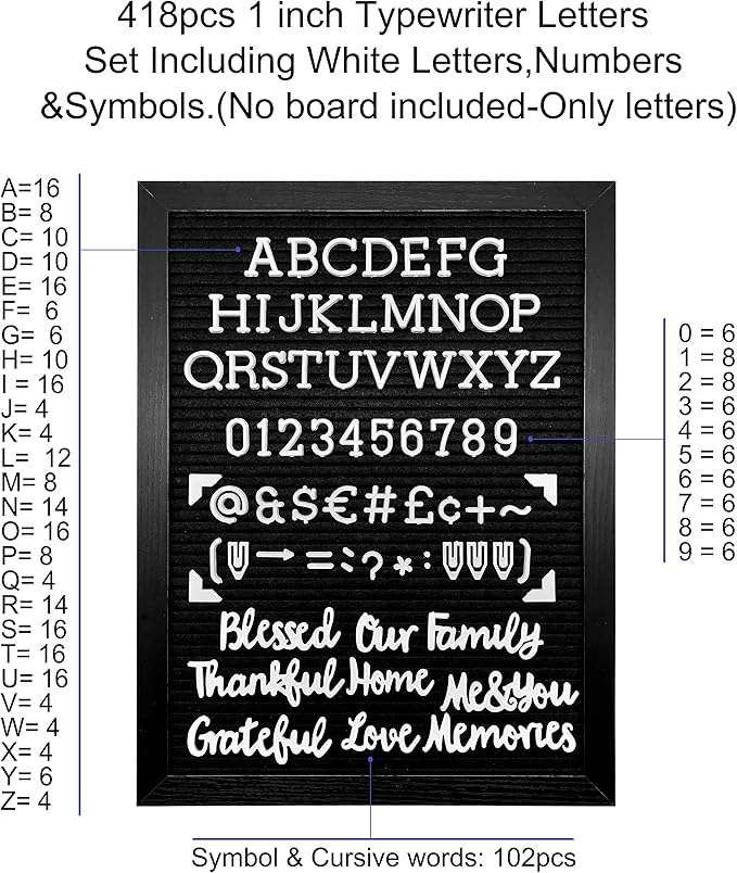 Felt Letter Board Letters Set - Pre-cut 418pcs Nonstandard 1inch White Typewriter Letters Only (No Board Included)