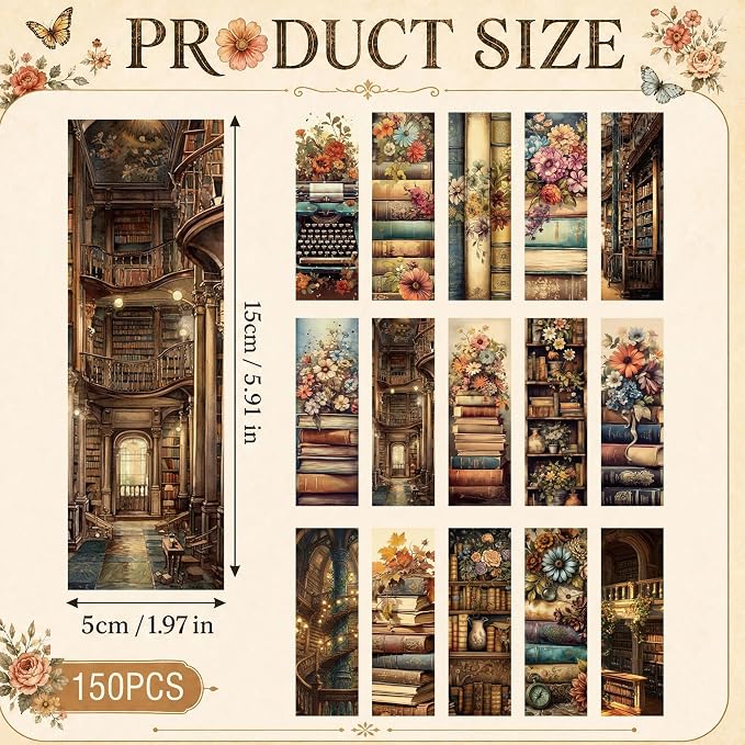 AFRITEE 150 Pcs Vintage Bulk Bookmarks, Retro Cottagecore Book Floral Bulk Paper Bookmark for Reading Lover, Aesthetic Book Marks Reading Accessories Gifts for Kids Teacher Girl