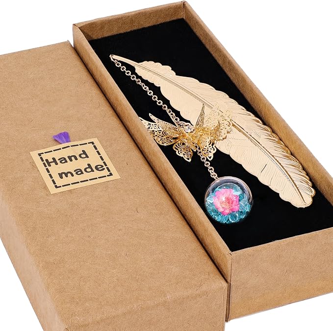 Teacher Appreciation Gifts for Women - Metal Feather Bookmark with 3D Butterfly Charm – Mother’s Day Gifts for Mom, Thank You Gifts, Book Lover Gift Under 10 Dollars, Gift Box Included