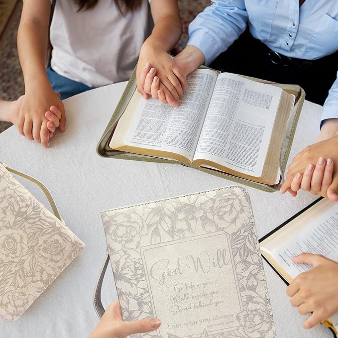 DEHITE Bible Cases for Woman — Leather Bible Covers for Women — Carrying Bag for Woman — Pen Slots — Zippered Pocket — Premium Faux Leather Holder — Christian Floral Accessories