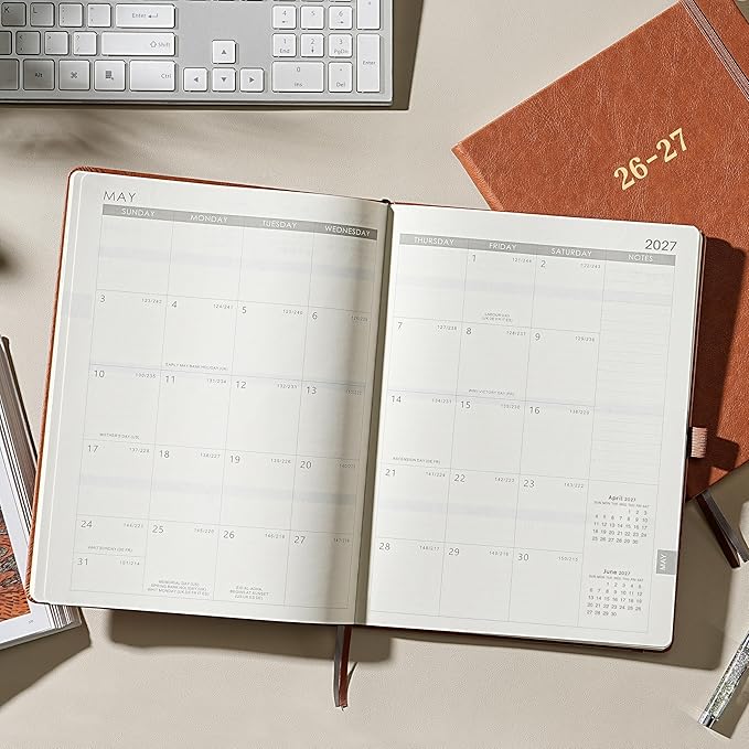 2026-2027 Planner - Academic Planner 2026-2027, July 2026 - June 2027, 9" x 11", Leather Planner Large, Monthly Weekly Planner with Pen Holder + Elastic Closure + Leather Hardcover + Bookmarks - Brown