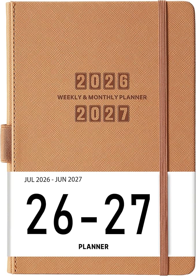 2026-2027 Planner - Academic Planner 2026-2027 Weekly & Monthly, July 2026 - June 2027, 5.75" x 8.25", Saffiano Leather with Thick Paper, Back Pocket with Notes Pages - Brown