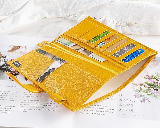 Genuine Leather Cover for Hobonichi Weeks/Weeks Mega with Pen Loop, Card Slots, Back Pocket, and Bookmarks (Yellow)