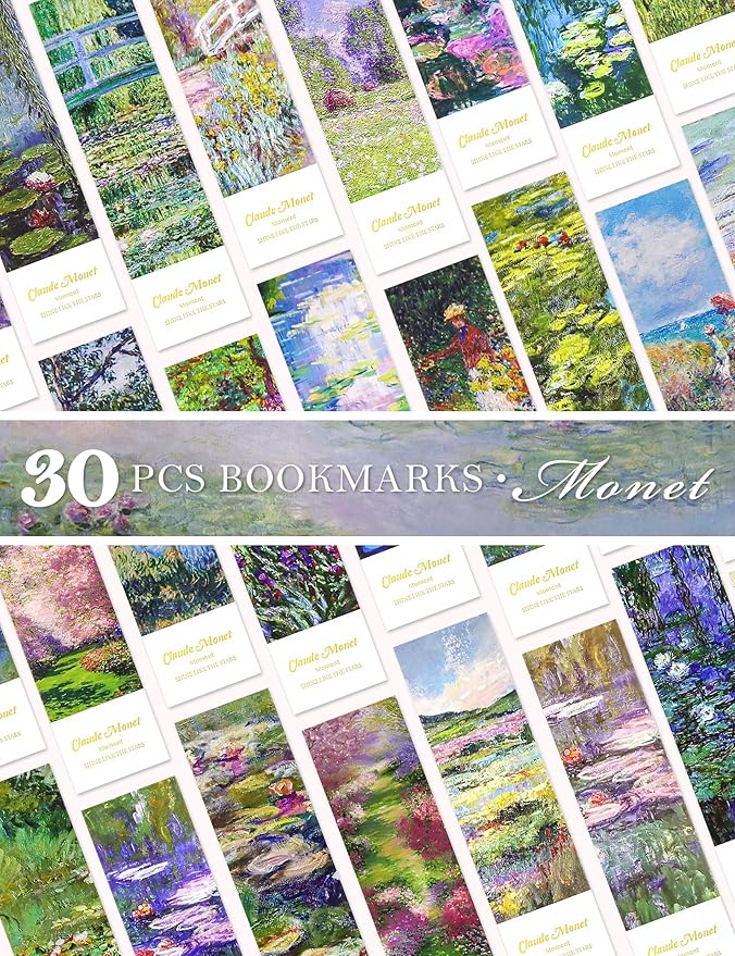 30 Pcs Paper Bookmarks, Oil Painting Bookmark Bulk for Book Lovers, Aesthetic Bookmarks Set for Women Men (Monet)