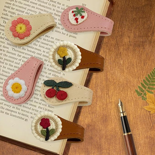 6Pcs Magnetic Leather Bookmark Set, Embroidery Magnetic Bookmarks Clips for Book Lovers Reading, Book Accessories(Mix)