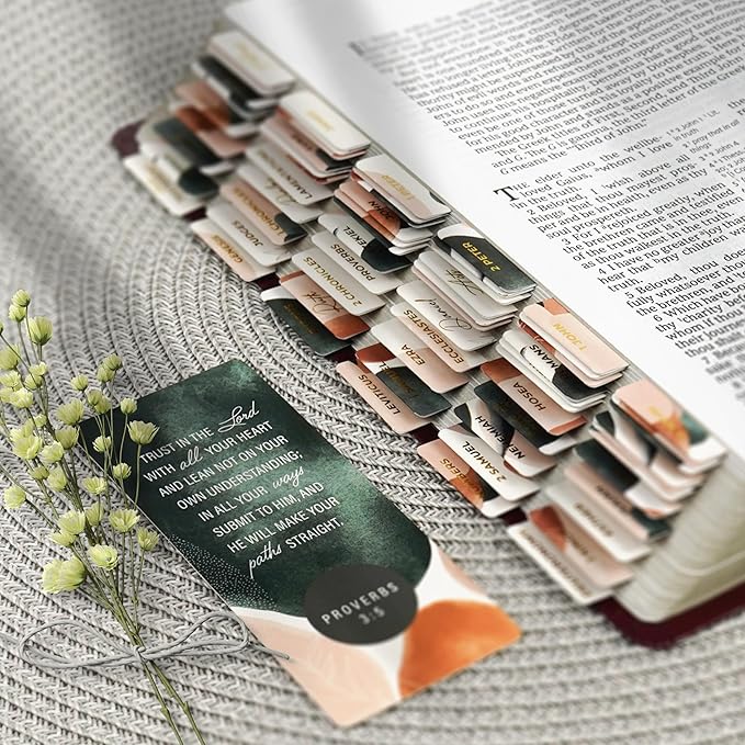 Green & Brown Bible Book Tabs – 100 Gold-Foiled, Soft-Touch, Laminated Bible Tabs for Holy Bible – Durable Tabs for Bible – Protestant & Catholic Bible Tabs Large Print, Christmas Gift for Women & Men