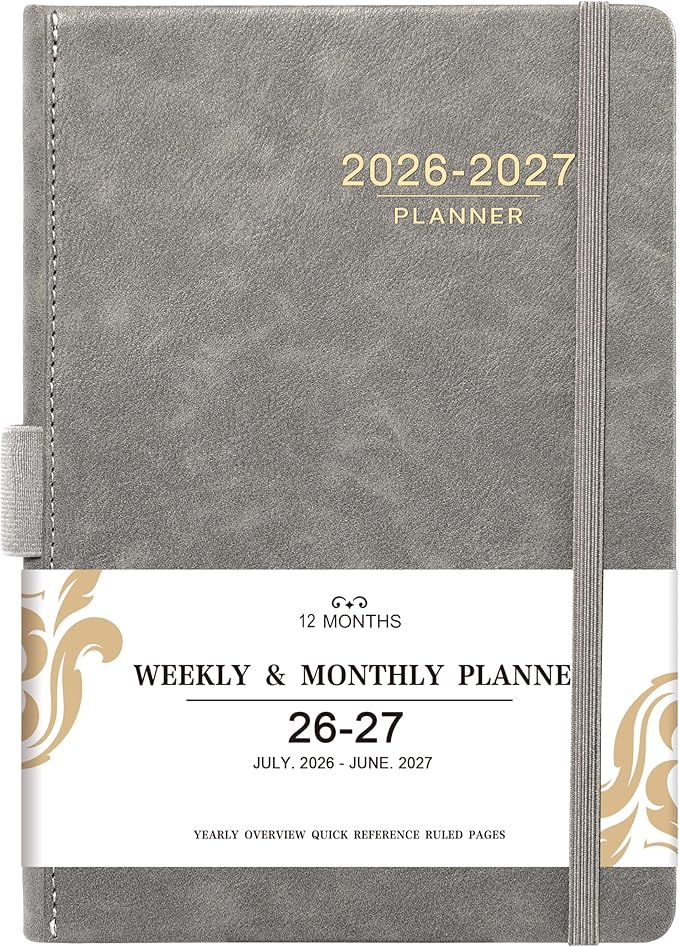 2026-2027 Planner - Weekly Monthly Calendar from July 2026 - June 2027, 5.85‘' x 8.5'' Agenda 2026-2027 with Leather Cover, Pen Holder, Elastic Closure, Ruled pages