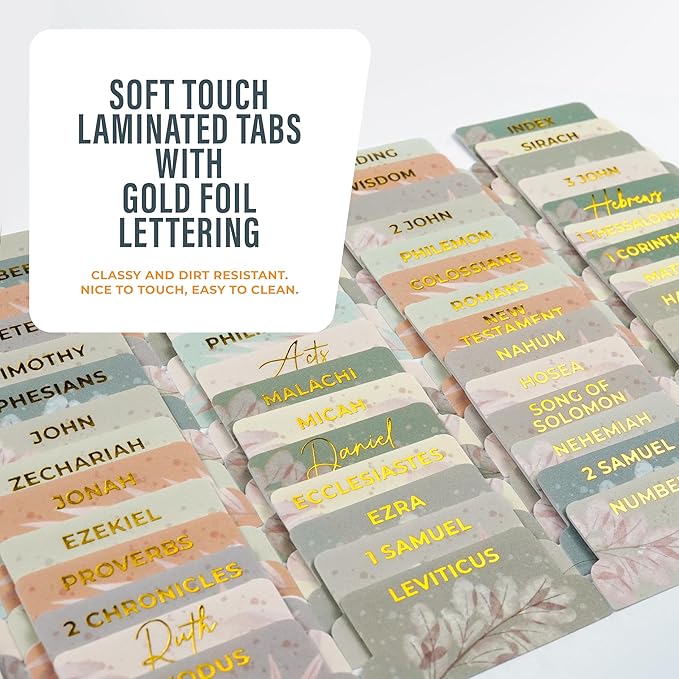 Floral Boho Bible Book Tabs – 100 Soft-Touch, Laminated Bible Tabs for KJV & Niv Bible – Durable Tabs for Bibles – Protestant & Catholic Bible Tabs Large Print – Pink Nlt Bible Tabs for Women & Men