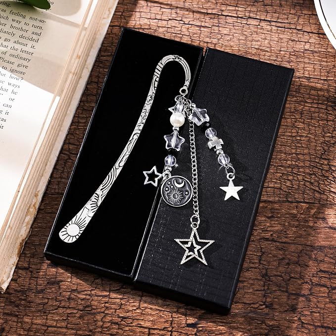 Charm Acotar Moon Bookmark - Fantasy Sun Star Aesthetic Vintage Book Mark Silver Chain Pendant Tassel Metal Bookmarks Reading for Women Men Reader Bookish Novel Lovers Fans Valentines Gift