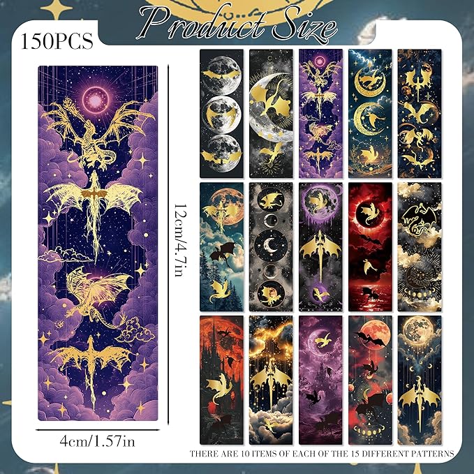 Fantasy Dragon Bookmark Gifts - 150 Pcs Fourth Paper Bookmarks Bulk for Men Women Book Lovers Novel Fans Wing Page Marks Merch School Reading Accessories Bookish Gift for Birthday Graduation