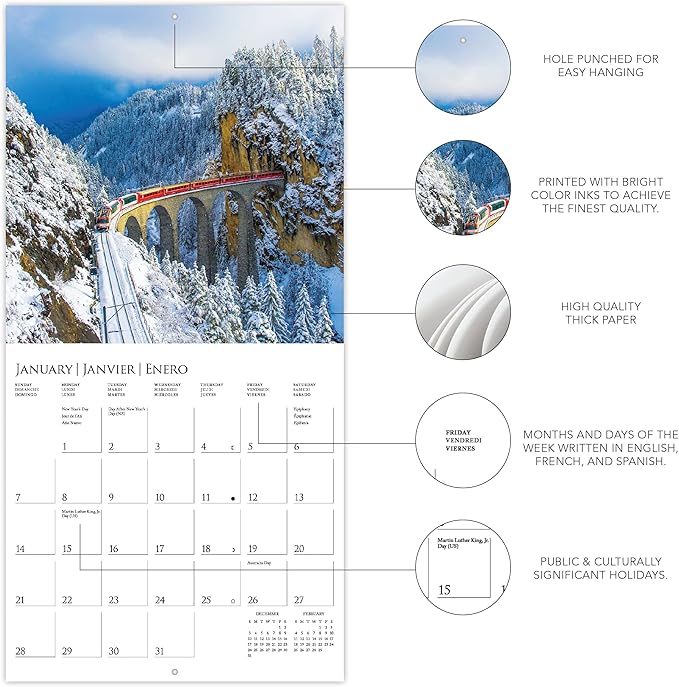 Graphique 2024 Passport to the World Mini Wall Calendar | 7” x 7” | Thick Paper | Home & Office Organizer | Large Monthly Grid | 3 Languages & Marked Holidays | 4 Month Preview Page for 2025