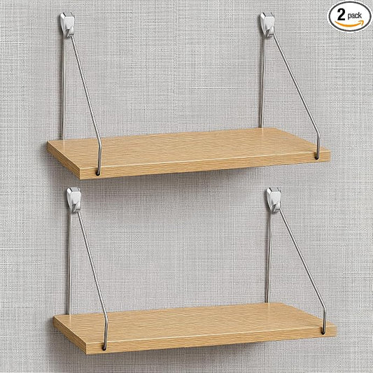 2 Pack Fabric Wall Cubicle Shelf with 40 Lbs Metal Hooks for Wall Decor, 11.8'' Solid Wooden Hanging Organizer Storage Shelf with Hangers Cubicle Accessories for Women Men Desk Office