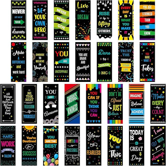 120 PCS Motivational Bookmarks, 30 Designs Double Sided Printing Paper Bookmarks Inspirational Book Markers with PET Film for Primary Middle High Reading Students, Book Lovers (2.4” x 6.1”)