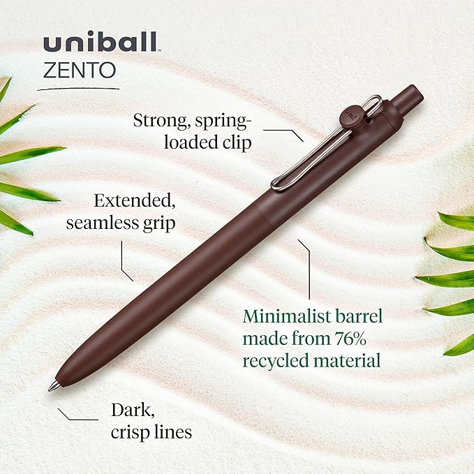 uniball Zento Liquid Gel Ink Retractable Pens, Medium Point (0.7mm), Boho Barrels, Black Ink, Dozen