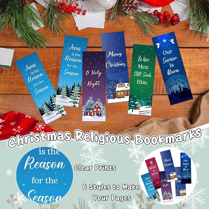 TICIAGA Christmas Winter Bible Verses Bookmarks - 60PCS Merry Christmas Christian Scripture Bookmark Bulk for Kid, Winter Snowy Religious Prayer Bookmark Giveaway for Sunday School Xmas Party Favor