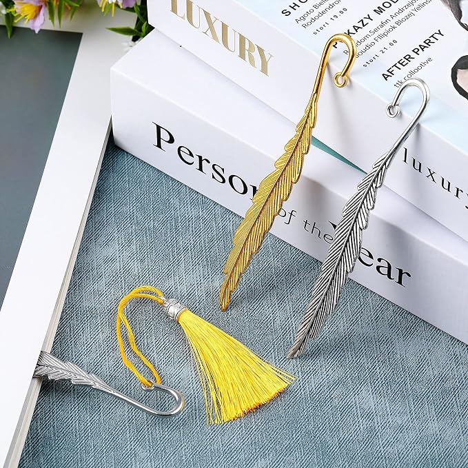 Tatuo 27 Pcs Metal Feather Bookmark Vintage Feather Shape Bookmark Colorful Feathers Metal Book Marker for Readers Book Lovers(Stylish Styles)