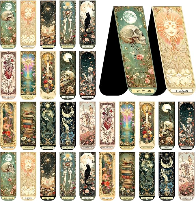 30 Pcs Tarot Fantasy Magnetic Bookmarks, Cute Magnet Book Mark Clips for Reading Women Teens Adults, Witchy Dark Romance Bookish Gifts and Page Marker Accessories
