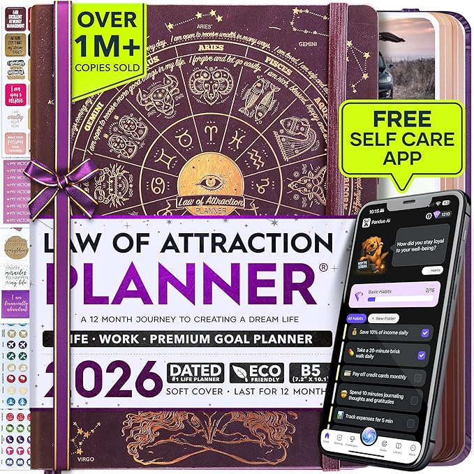 Deluxe 2026 Planner Weekly and Monthly | Law of Attraction Planner with Productivity App | 12-Month for Productivity, Gratitude & Goal Setting | Includes Foldable Vision Board, Gift Box & Stickers