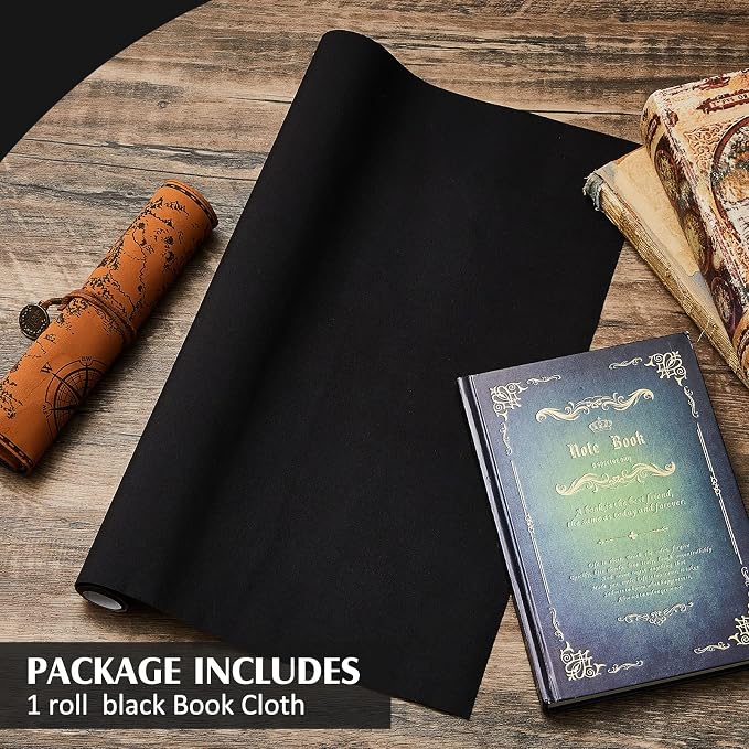 PerKoop Book Cloth for Book Binding 40 x 16 Inch Fabric Surface Paper Backed Bookcover Archival European Durable Strong Bookbinding Supplies Cover Books Album Scrapbooking (Black, Suede Fabric)