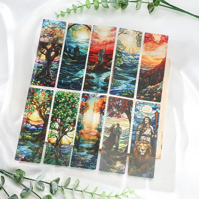 Christian Religious Bookmark Gifts - 20 Pcs Catholic Stained Glass Art Bookmarks for Women Men Book Lovers Page Marks School Reading Accessories Bookish Birthday Graduation Sunday Church Gift