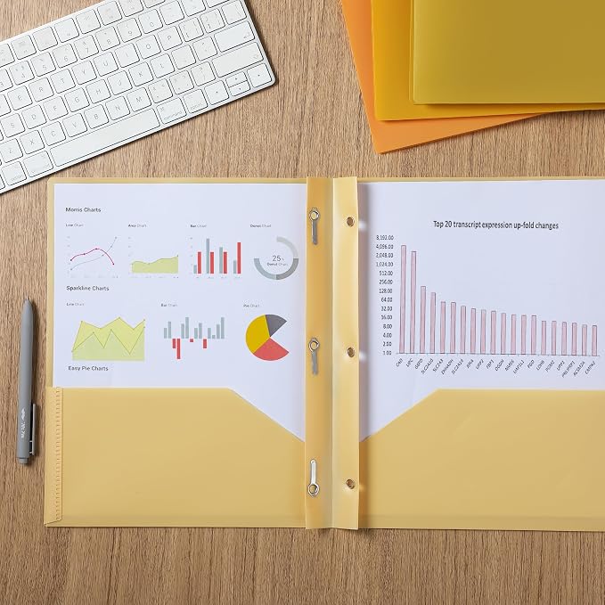Mr. Pen- Plastic Folders with Pockets and Prongs, 5 Pack, Letter Size, Gold Spectrum, Flexible Plastic Folders with Prongs