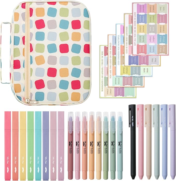 Mr. Pen- Bible Cover Case for Women, Large Bag with Durable Handle, 24-pcs Bible Journaling Kit & Study Supplies with No Bleed Highlighters and Pens, Christian Gift for Women, Mothers Day Gift