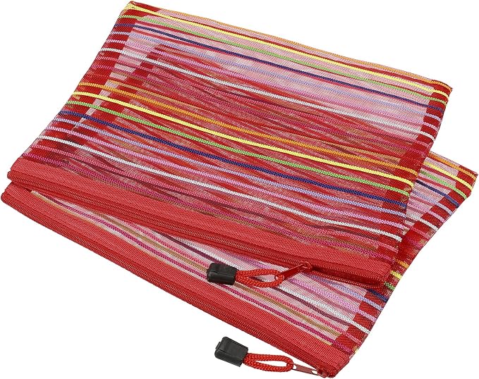 MECCANIXITY Mesh Zipper Pouches, A5 Colorful Pencil Case Document File Bags Storage Organizer for Office Supply Travel Accessory, Red Pack of 6