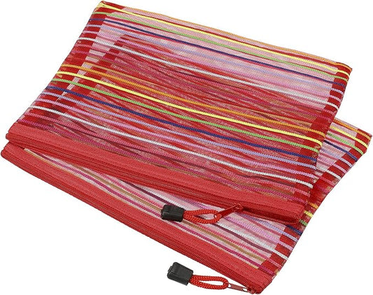 MECCANIXITY Mesh Zipper Pouches, A5 Colorful Pencil Case Document File Bags Storage Organizer for Office Supply Travel Accessory, Red Pack of 6