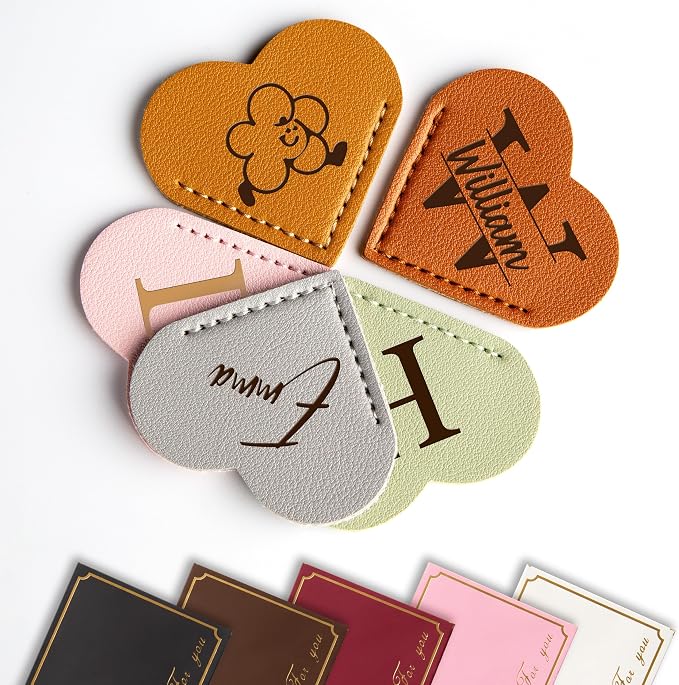 Personalized Leather Heart Bookmark with Name & Initial Engraving, Custom Corner Page Marker for Book Lovers, Teachers, Students, Women Gifts, Handmade Reading Accessories