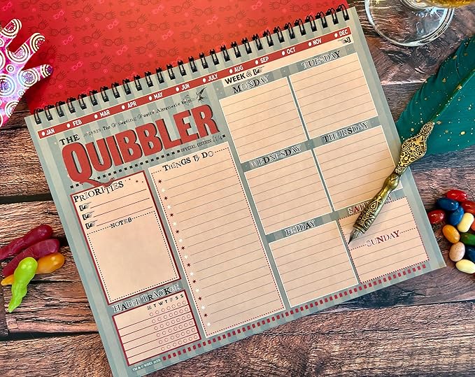Conquest Journals Harry Potter The Quibbler Undated Weekly Spiral Planning Pad, 8'' x 10'', 52 Page, To-Dos, Priorities, Habit Tracker & Notes, Durable Bookboard-Wrapped Backboard, Officially Licensed