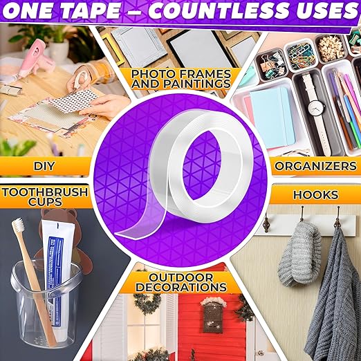 Heavy Duty Double Sided Tape – Clear Two Sided Tape Heavy Duty 9.84 Ft × 1.2" Wide – Weather Resistant Adhesive for Plastic, Wood, Glass, Metal & Marble, Suitable for Arts, Crafts & Gift Wrapping